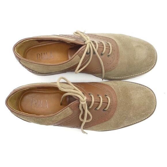 PULA Roberta Tan Brown Suede Leather Oxford Lace-Up Shoes Academia Womens Size 9 - Picture 3 of 16